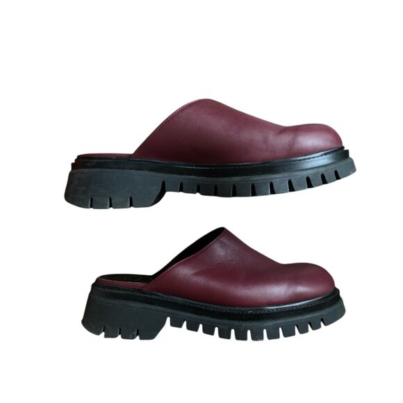Clizia Leather Burgundy "Sierra" Platform Mules Leather Chunky Platform Size 39 - Picture 2 of 9